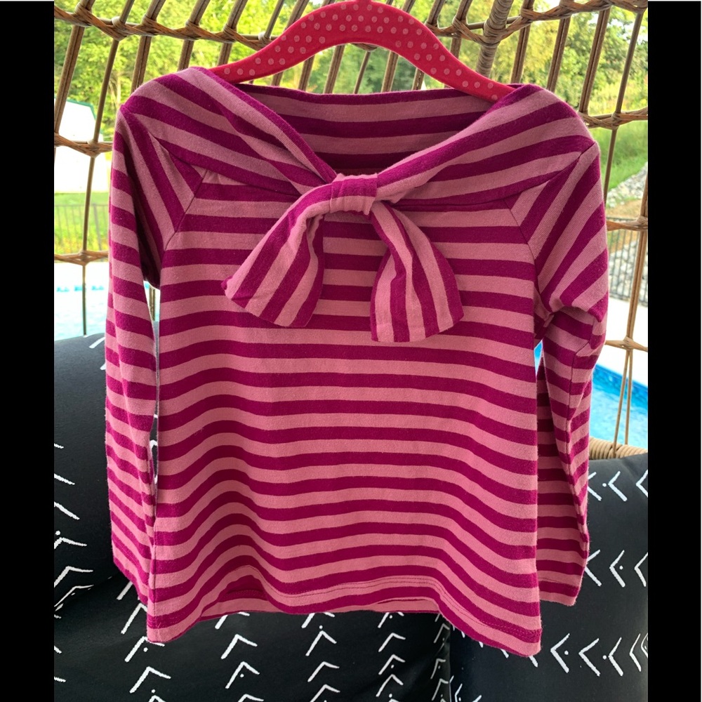 TEA COLLECTION BOW STRIPED BOATNECK TOP PINK 3 2-3 3T XS STRIPES PINK EUC COTTON